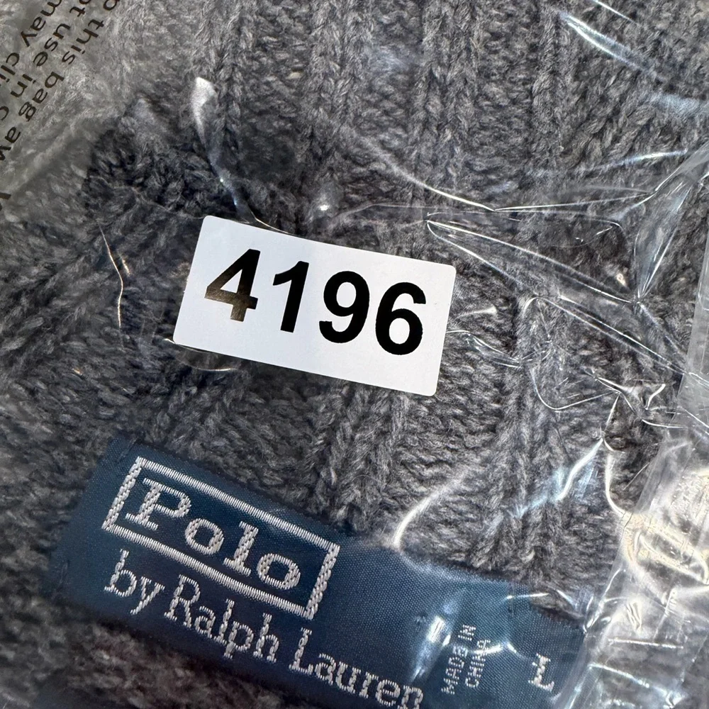 Polo Ralph Lauren Large Cotton Hemp Gray V-Neck Sweater with Brown Elbow Patches